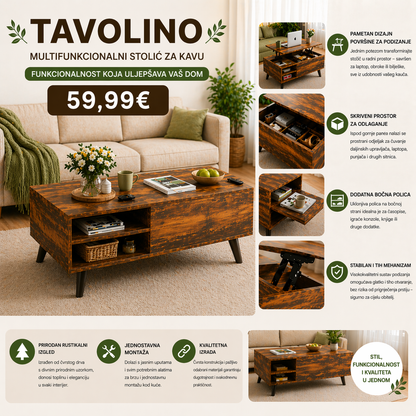 MULTIFUNKCIONALNI DRVENI STOL ZA DNEVNU SOBU-TAVOLINO