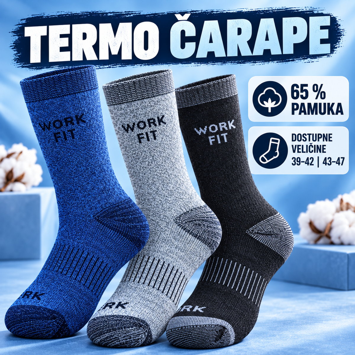 WORK FIT TERMO ČARAPE – 12 KOMADA