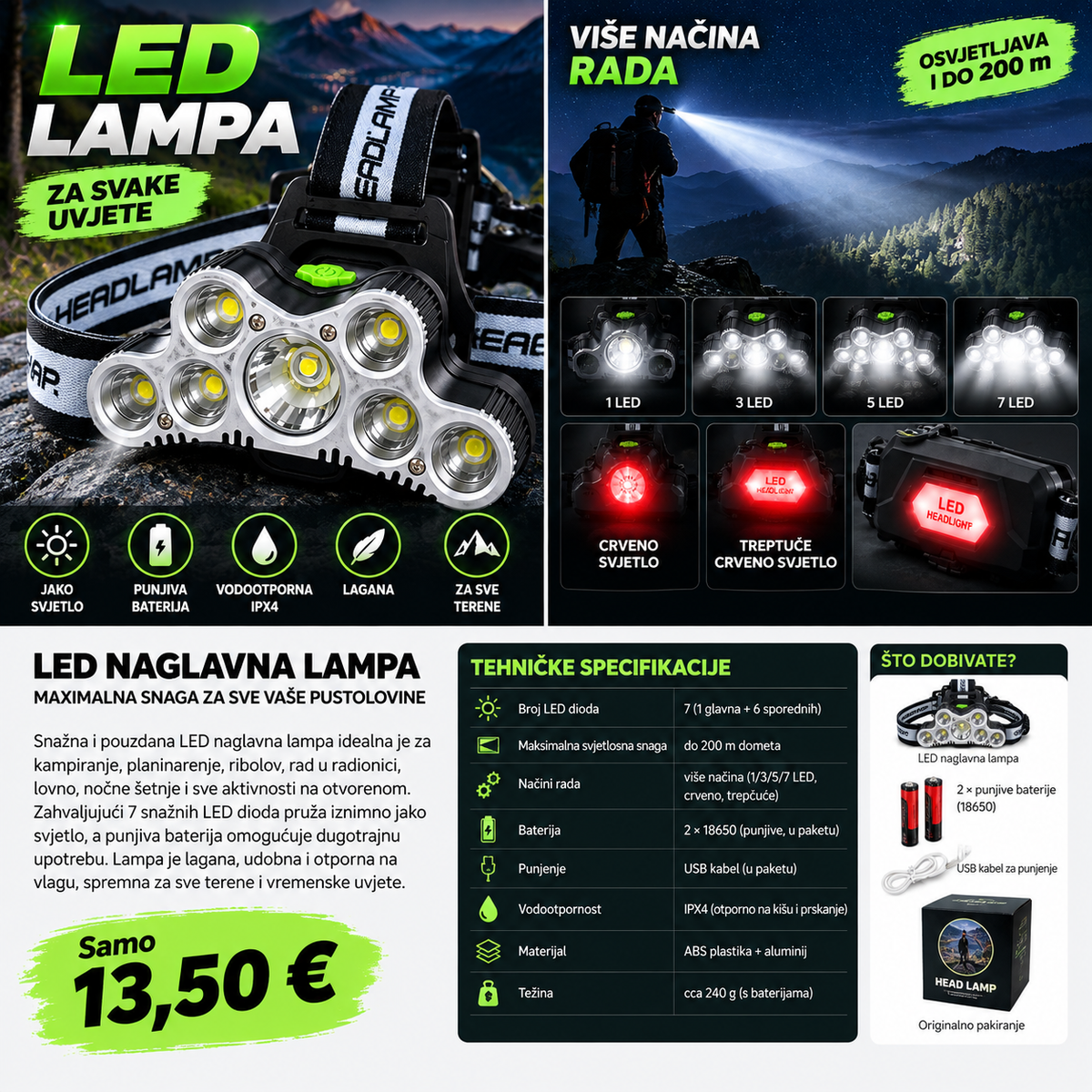 LED NAGLAVNA LAMPA X7