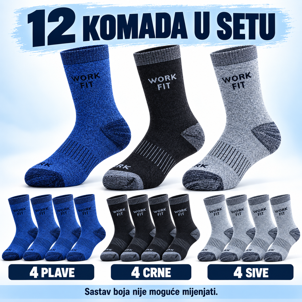 WORK FIT TERMO ČARAPE – 12 KOMADA