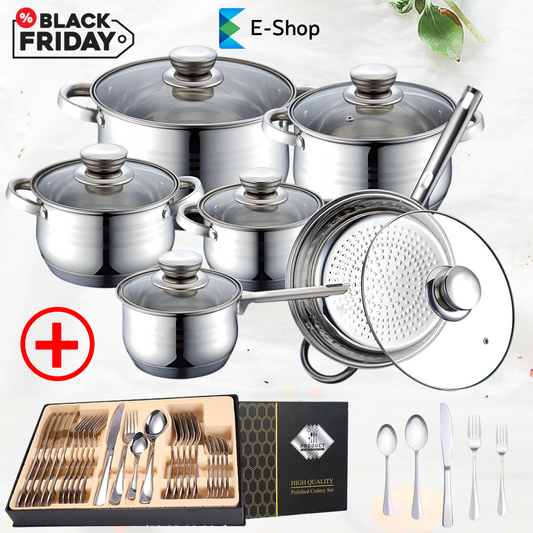 SET LONACA (12-DIJELNI) + SET PRIBORA ZA JELO (24-DIJELNI)
